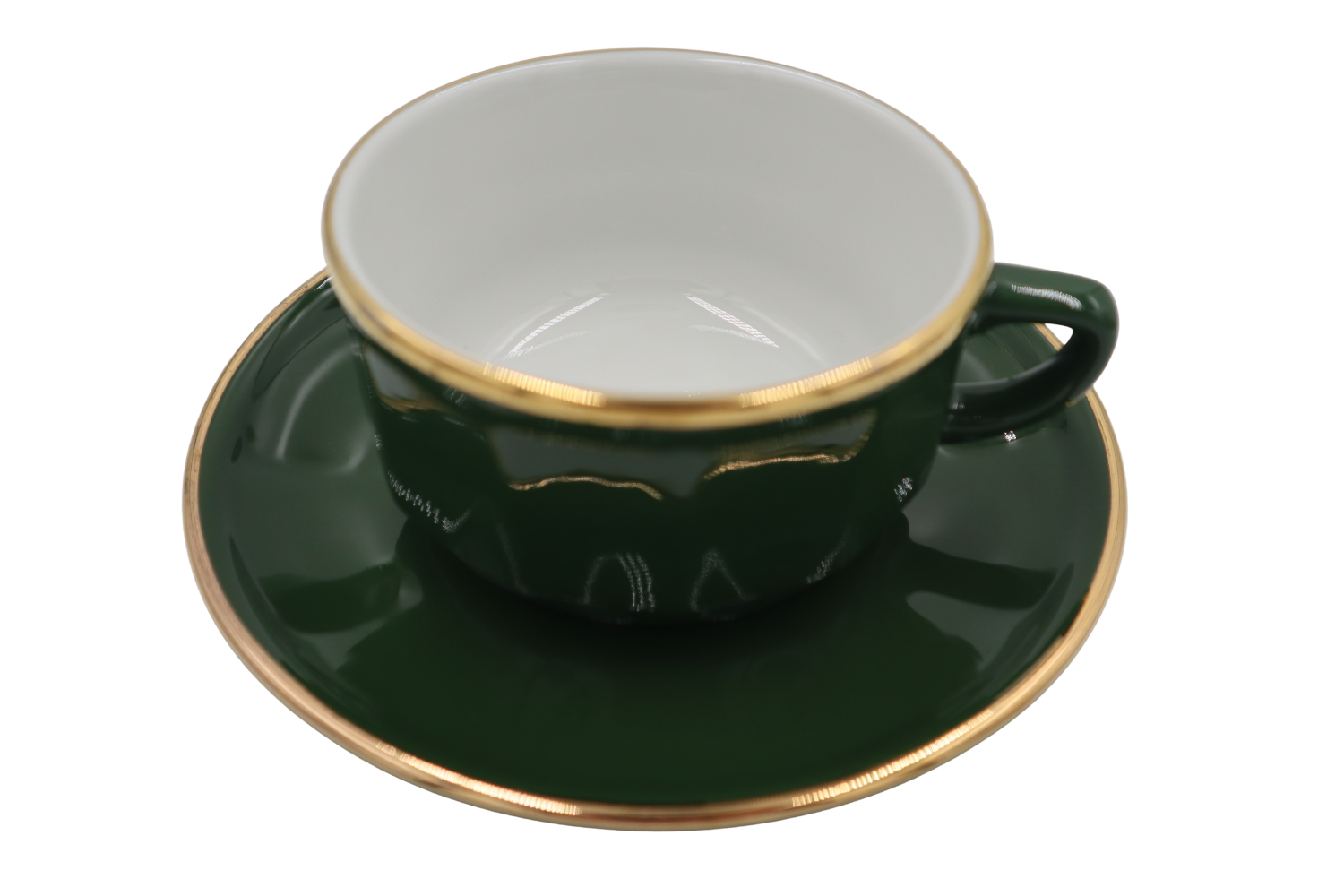 Apilco Bistro Green and Gold Porcelain Cup and Saucer