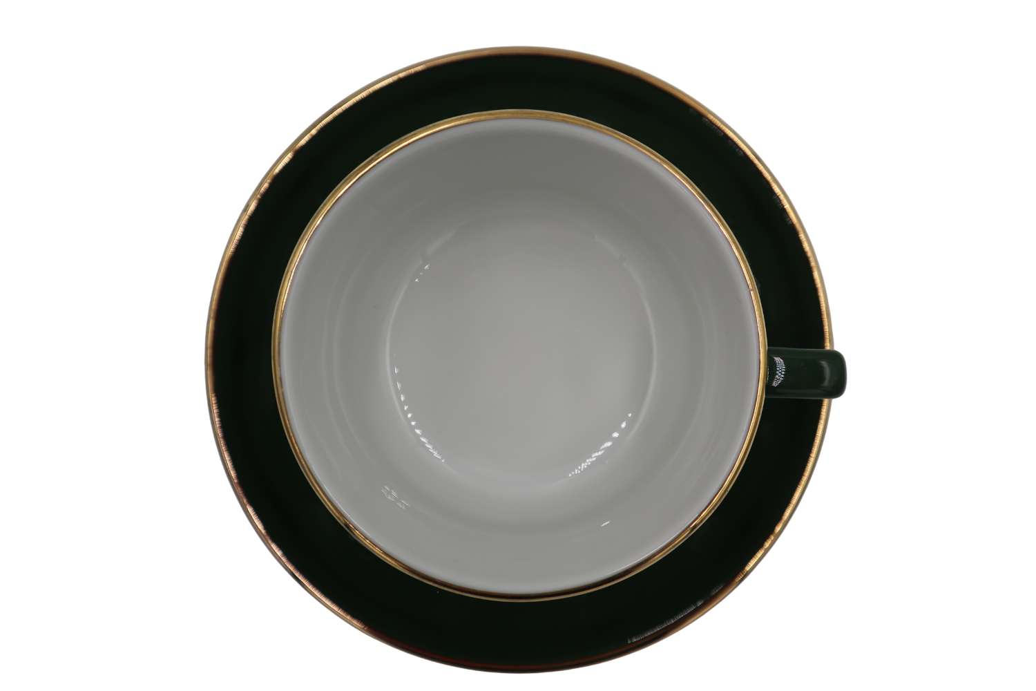 Apilco Bistro Green and Gold Porcelain Cup and Saucer - Image 2