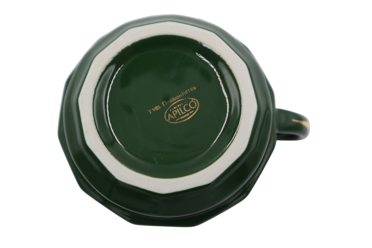 Apilco Bistro Green and Gold Porcelain Cup and Saucer - Image 3